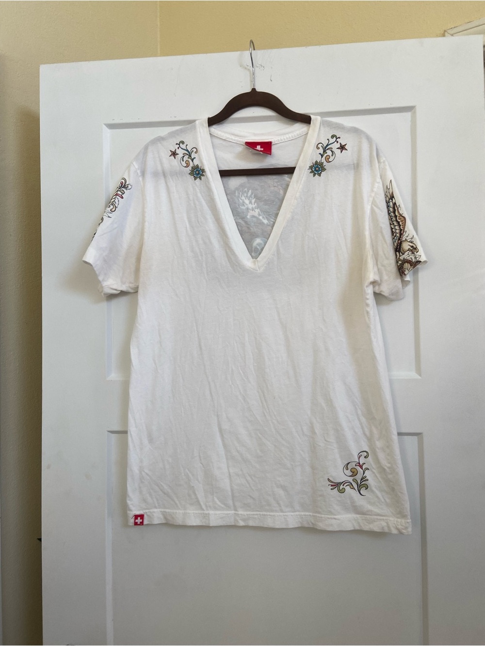 Andrew Christian men’s White V-Neck Embroidered Short Sleeve Top